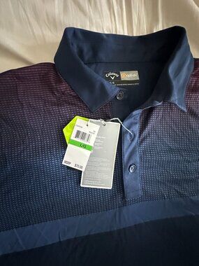 NWT Callaway Opti Dry Golf Polo Men’s L, Blue , Purple with print, pattern,